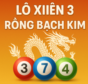 "Minh họa lô xiên 3 Rồng Bạch Kim với ba viên bi xổ số số 3, 7, 4 và hình rồng trắng trên nền cam vàng nổi bật"