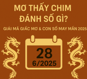 Nằm Mơ Thấy Chim Đánh Số Gì?", hai rồng vàng hai bên và nền cam đỏ nổi bật.