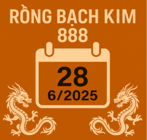 Soi cầu rồng bạch kim hôm nay 28/6/2025 với hình hai rồng vàng và dòng chữ "RỒNG BẠCH KIM 888" trên nền nâu sang trọng.