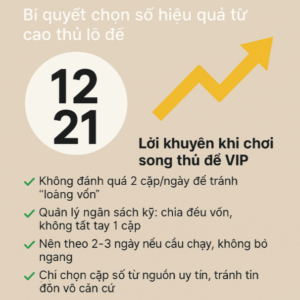 Hình minh họa lời khuyên chi tiết khi chơi song thủ đề VIP với cặp số 12–21 và biểu đồ tăng